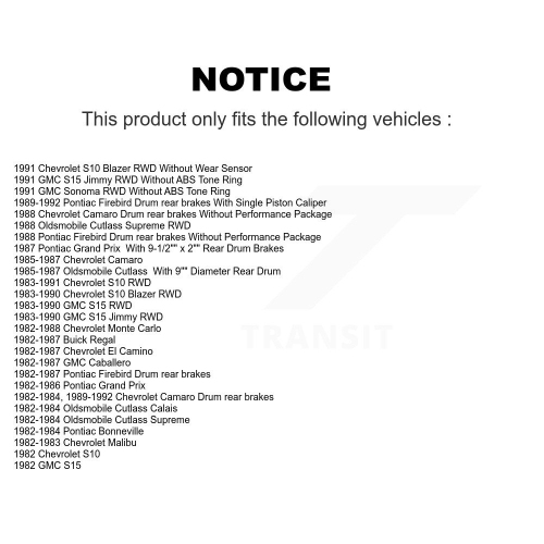 Front Rear Brake Rotors Semi-Metallic Pad Drum Kit For Chevrolet Camaro Pontiac S10 K8S-102177