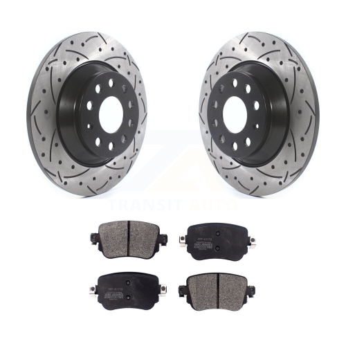 Image 1 of 10.. Rear Coat Drill Slot Disc Brake Rotor Semi-Metallic Pad Kit For 2016-2018 Audi Q3 Quattro KDF-100565