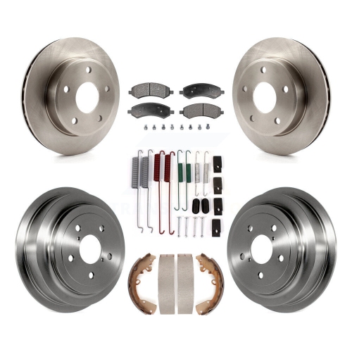 Image 1 of 10.. Front Rear Brake Rotors Ceramic Pad Drum Kit For Dakota Dodge Ram Mitsubishi Raider K8T-102418