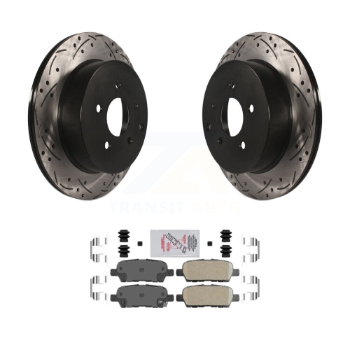 Image 1 of 10.. Rear Drilled Slot Brake Rotors Ceramic Pad Kit For INFINITI QX60 Nissan Murano FX35 Quest KDA-102160