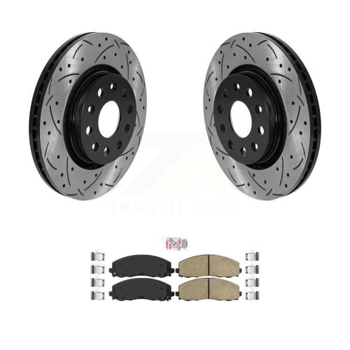 Image 1 of 10.. Front Coated Drilled Slotted Disc Brake Rotor Ceramic Pad Kit For Jeep Wrangler Gladiator KDA-100174