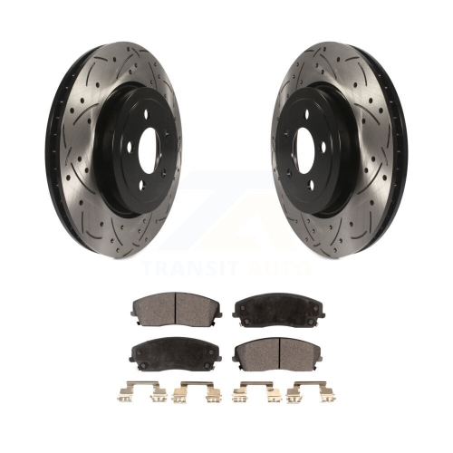 Image 1 of 10.. Front Drill Slot Brake Rotors Semi-Metallic Pad Kit For 15-18 Dodge Charger RWD with 3.6L KDF-101077