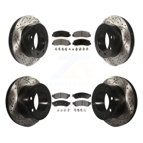 Image 1 de 10.. Kit de plaquettes semi-métalliques pour disques de frein à fente perforés avant arrière pour Ford F-250 Super Duty F-350 KDF-100209