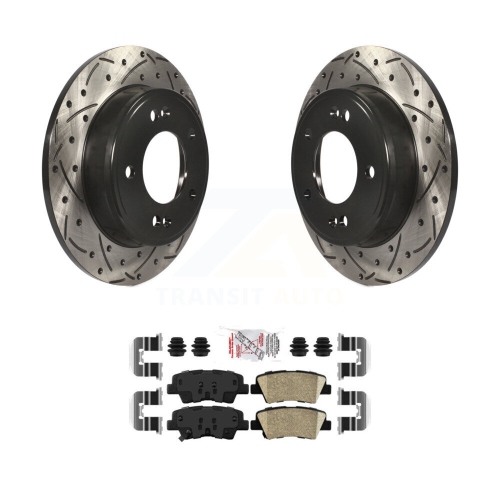 Image 1 of 10.. Rear Drill Slot Brake Rotors Ceramic Pad Kit For Hyundai Elantra Kia Forte GT Soul Forte5 KDA-102009