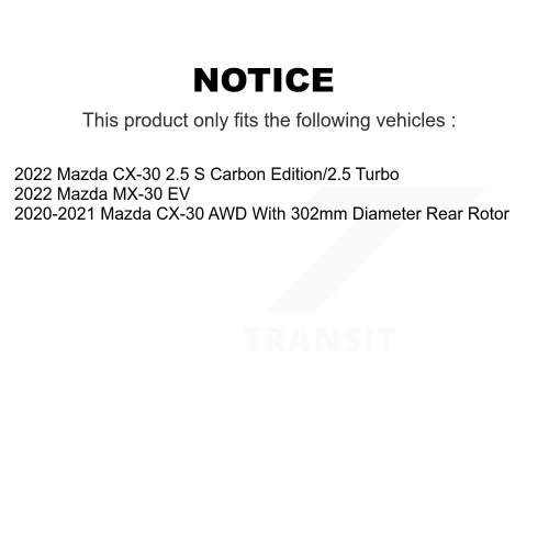 Rear Coated Drilled Slotted Disc Brake Rotor And Ceramic Pad Kit For Mazda CX-30 MX-30 EV KDA-102038