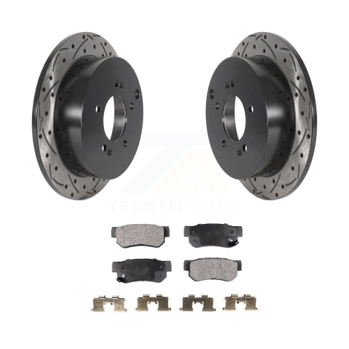 Image 1 of 10.. Rear Drilled Slot Brake Rotor Semi-Metallic Pad Kit For Hyundai Tucson Kia Sportage Santa KDF-100887