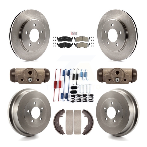 Image 1 of 10.. Front Rear Brake Rotors Semi-Metallic Pad Drum Kit For Dodge Caravan Grand Chrysler K8A-107201