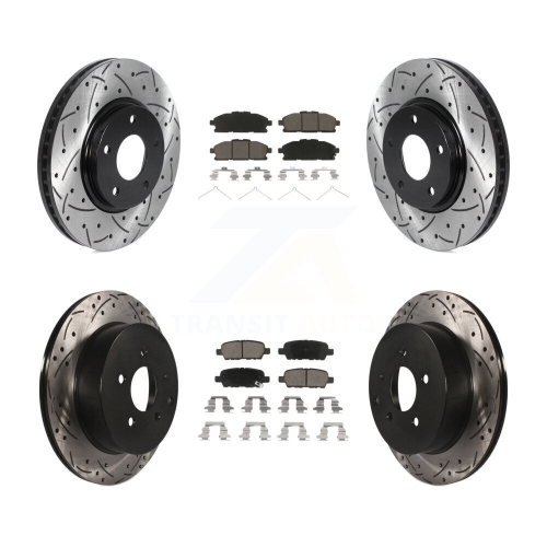 Image 1 of 10.. Front Rear Coated Drill Slot Disc Brake Rotors Ceramic Pad Kit For 2011-2017 Nissan Quest KDC-100571