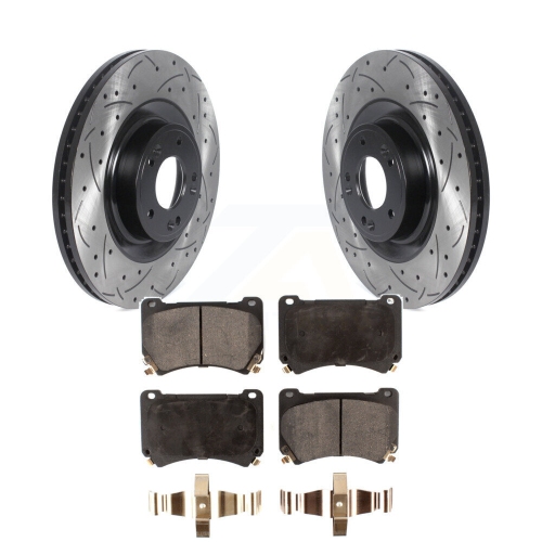 Image 1 of 10.. Front Coated Drilled Slotted Disc Brake Rotor & Ceramic Pad Kit For Hyundai Genesis Equus KDT-100790