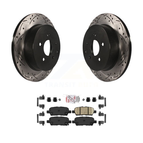 Image 1 de 10.. Disques de frein à disque à fentes pour perceuse à revêtement arrière, ensemble de plaquettes en céramique pour INFINITI Q50 Q60 QX70 Q70 Q70&nbsp;L