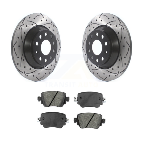 Image 1 of 10.. Rear Coat Drill Slot Disc Brake Rotor Semi-Metallic Pad Kit For 2016-2018 Audi Q3 Quattro KDS-100515