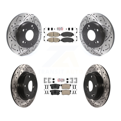 Image 1 of 10.. Front Rear Ceramic Pads And Coated Drilled Slotted Disc Brake Rotors Kit For Honda Civic KDA-100839