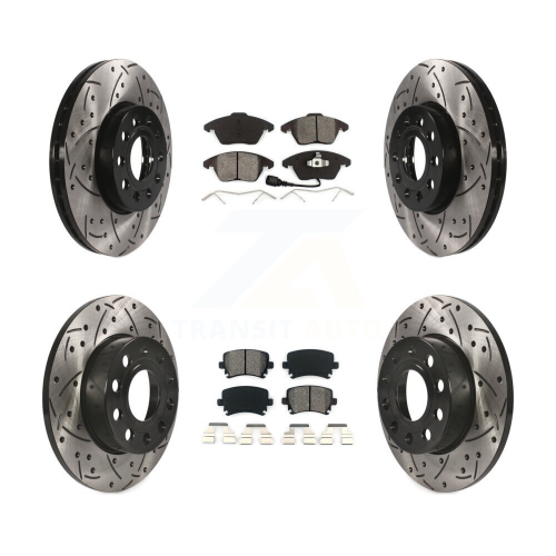 Image 1 of 10.. Front Rear Drilled Slot Brake Rotor Semi-Metallic Pad Kit For 2006-2009 Volkswagen Rabbit KDS-100276