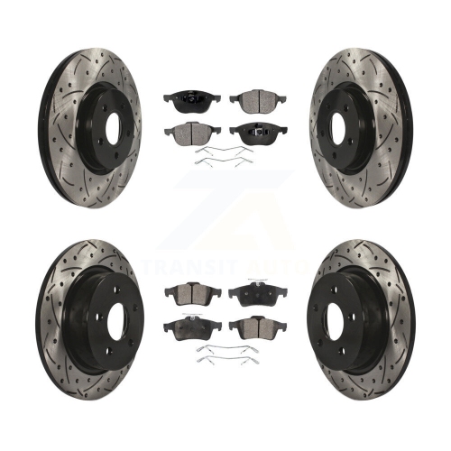 Image 1 of 10.. Front Rear Drilled Slot Disc Brake Rotor & Semi-Metallic Pad Kit For Ford Transit Connect KDF-100318