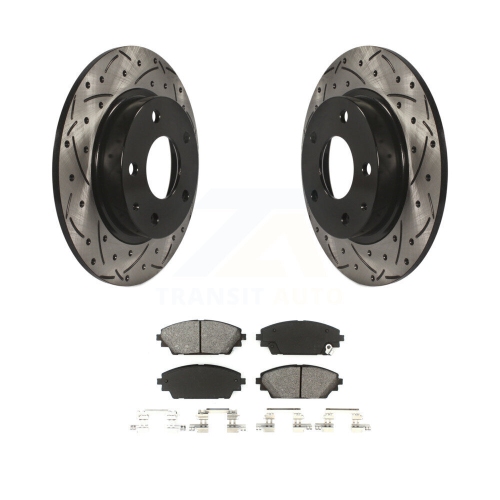 Image 1 de 10.. Disques de frein perforés à revêtement arrière et plaquettes semi-métalliques pour la Mazda 3 Sport KDS-100494
