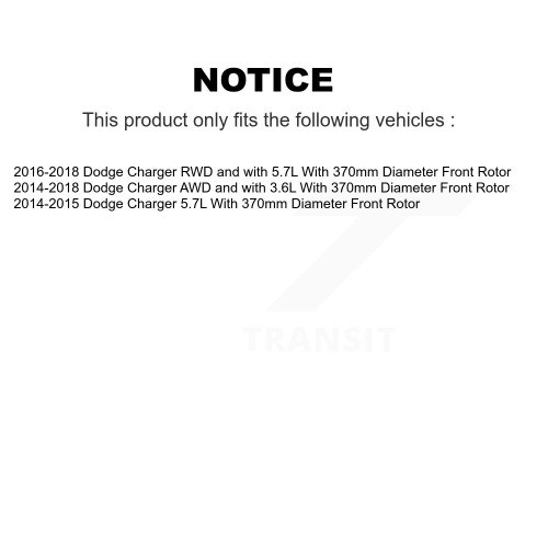 Front Disc Brake Rotors Ceramic Pad Kit For Dodge Charger With 370mm Diameter Rotor K8C-100071