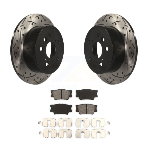 Image 1 of 10.. Rear Drilled Slot Brake Rotor & Semi-Metallic Pad Kit For Toyota Camry Lexus ES350 Avalon KDS-100445