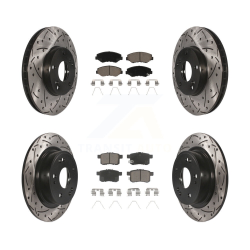 Image 1 of 10.. Front Rear Coated Drilled Slotted Disc Brake Rotors And Ceramic Pads Kit For Honda Accord KDC-100601