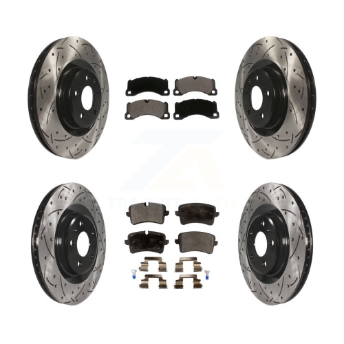 Image 1 of 10.. Front Rear Coated Drill Slot Disc Brake Rotor Ceramic Pad Kit For 2017 Porsche Macan Base KDT-100673