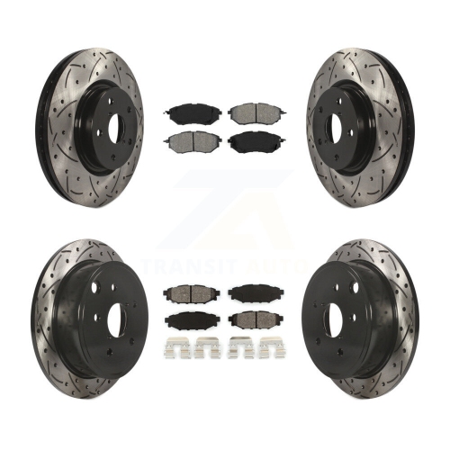 Image 1 of 10.. Front Rear Coated Drilled Slotted Disc Brake Rotor & Semi-Metallic Pad Kit For Subaru WRX KDS-100268