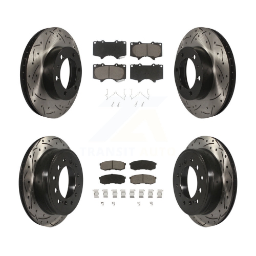 Image 1 de 10.. Disques de frein à disque à fente forés à l'avant à l'arrière, ensemble de plaquettes en céramique pour Toyota FJ Cruiser KDC-100520 2010-2014
