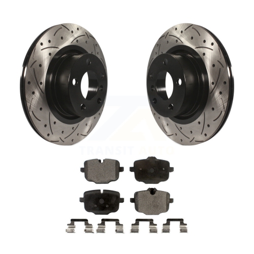Image 1 of 10.. Rear Coated Drilled Slotted Disc Brake Rotor & Ceramic Pad Kit For 2012 BMW X3 From 10 11 KDT-100539