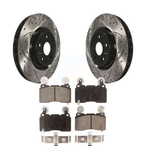 Image 1 of 10.. Front Coated Drilled Slot Disc Brake Rotors Semi-Metallic Pad Kit For Chevrolet Camaro SS KDF-100010