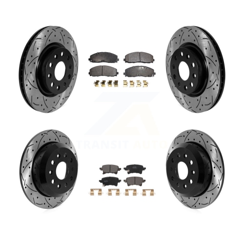 Image 1 de 10.. Rotor de frein à disque perforé à fente à revêtement arrière et ensemble de plaquettes semi-métalliques pour Jeep Wrangler KDF-101100