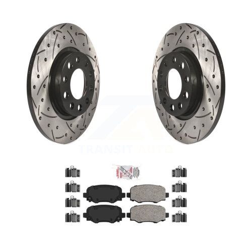 Image 1 of 10.. Rear Coated Drilled Slot Disc Brake Rotors Ceramic Pad Kit For Jeep Cherokee Chrysler 200 KDA-102182