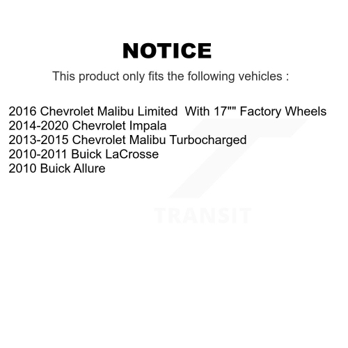 Disques de frein avant recouverts de céramique à l'arrière pour Chevrolet Malibu Impala Buick LaCrosse KGA-101312