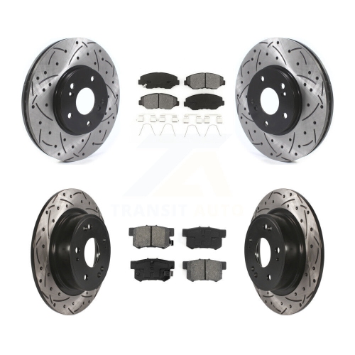 TRANSIT AUTO  Front Rear Coated Drilled Slotted Disc Brake Rotor Semi-Metallic Pad Kit for Honda Accord Kds-100897