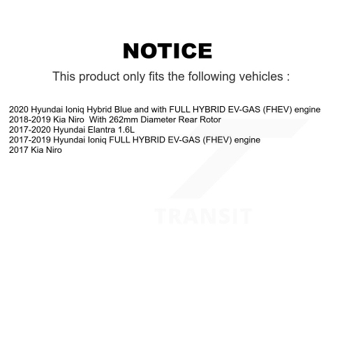 Ensemble de disques de frein arrière et plaquettes en céramique pour Hyundai Elantra Ioniq Kia Niro K8C-101783