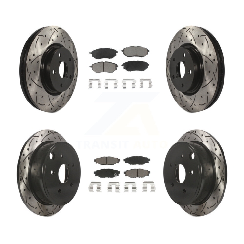 TRANSIT AUTO  Front Rear Coated Drilled Slotted Disc Brake Rotors And Ceramic Pads Kit for Subaru Wrx Kdc-100449