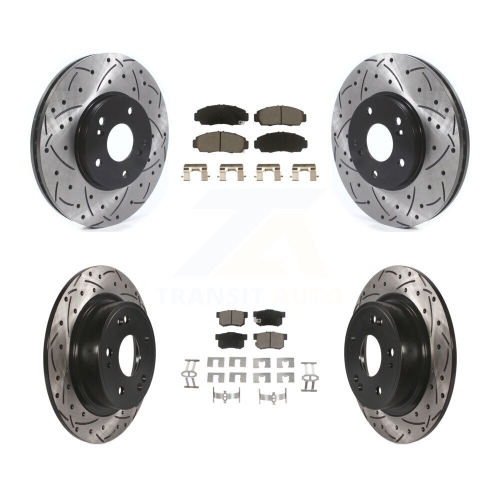 Front Rear Coated Drilled Slotted Disc Brake Rotors And Ceramic Pads Kit For Honda Accord KDC-100975