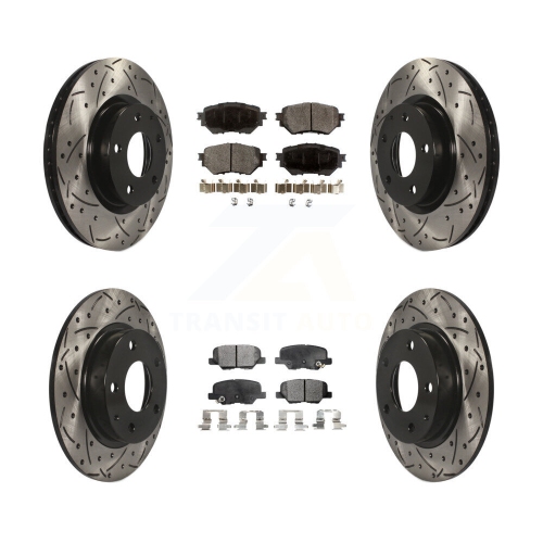 Image 1 of 10.. Front Rear Coat Drill Slot Disc Brake Rotors Semi-Metallic Pad Kit For Mazda 3 Sport 2.5L KDF-100393