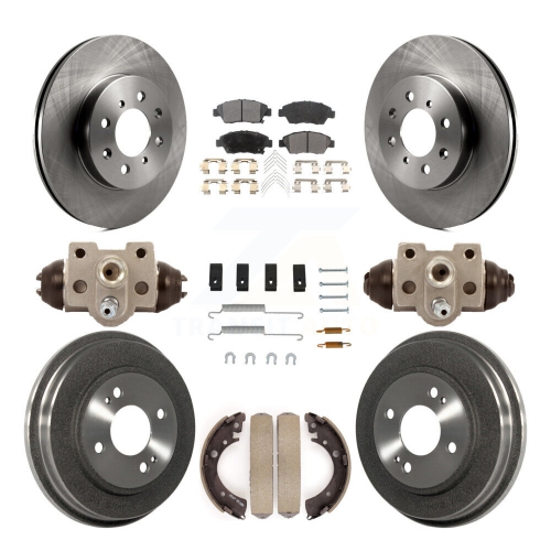 Image 1 of 10.. Front Rear Disc Brake Rotors Ceramic Pad Drum Kit For Honda Civic With 4 Lug Wheels K8T-104211