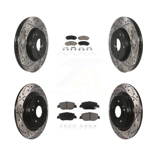 Image 1 of 10.. Front Rear Coated Drilled Slotted Disc Brake Rotors And Ceramic Pads Kit For Honda CR-V KDC-100991