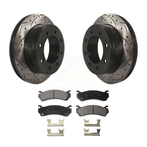 Image 1 of 10.. Rear Drilled Slot Brake Rotor Semi-Metallic Pad Kit For Chevrolet GMC Sierra 2500 HD 3500 KDF-100410