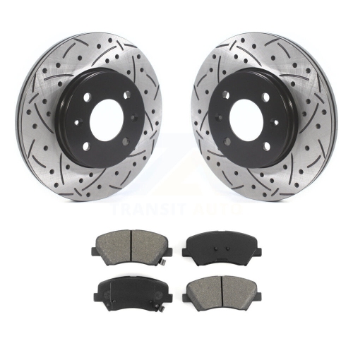 Image 1 of 10.. Front Coated Drill Slot Disc Brake Rotor Semi-Metallic Pad Kit For Hyundai Accent Kia Rio KDS-100700