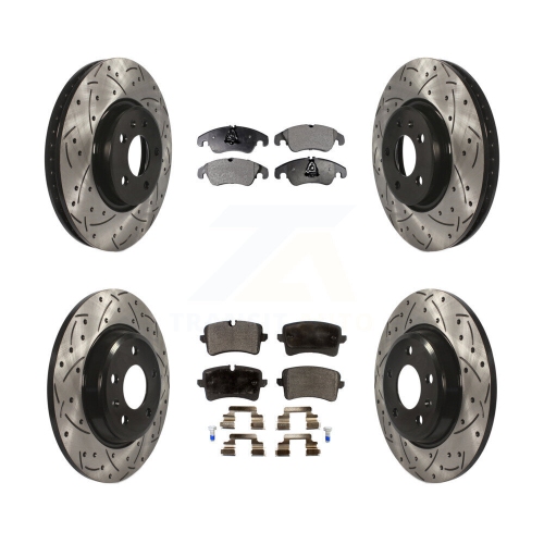 Image 1 of 10.. Front Rear Coated Drilled Slotted Disc Brake Rotors And Semi-Metallic Pad Kit For Audi A6 KDF-100370