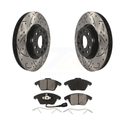 Image 1 of 10.. Front Drilled Slot Brake Rotor Semi-Metallic Pad Kit For Volkswagen Jetta Beetle Audi GTI KDS-100070