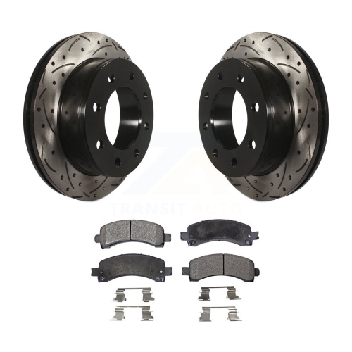 Image 1 of 10.. Rear Drilled Slot Brake Rotors Ceramic Pad Kit For GMC Chevrolet Savana 3500 2500 Express KDT-100428