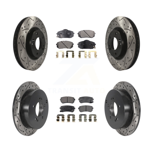Image 1 de 10.. Plaquettes de frein à disque à fente forées à l'avant à l'arrière pour Hyundai Tucson Kia Sportage KDT-100842