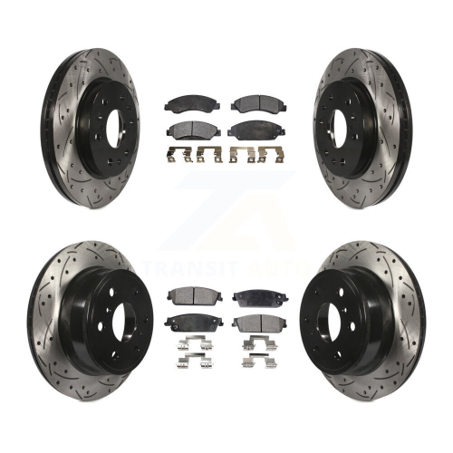 Image 1 of 10.. Front Rear Drill Slot Brake Rotors Semi-Metallic Pad Kit For Chevrolet Avalanche Cadillac KDF-100191