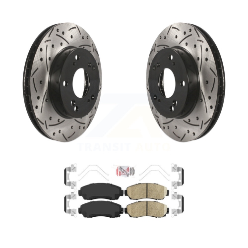 TRANSIT AUTO  Front Coated Drilled Slotted Disc Brake Rotors And Ceramic Pads Kit for Honda Civic Kda-102343