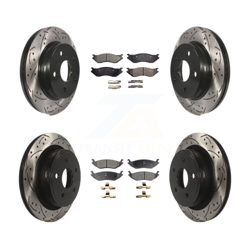 Image 1 of 10.. Front Rear Drilled Slot Disc Brake Rotor Semi-Metallic Pad Kit For Dodge Ram 1500 Durango KDF-100245