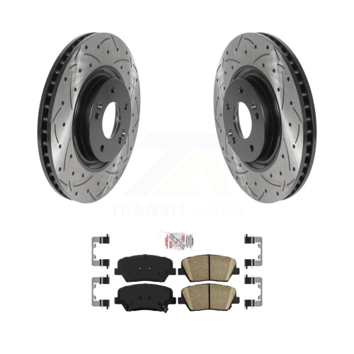 Image 1 of 10.. Front Coated Drilled Slotted Disc Brake Rotor Ceramic Pad Kit For 2012-2017 Hyundai Azera KDA-100451