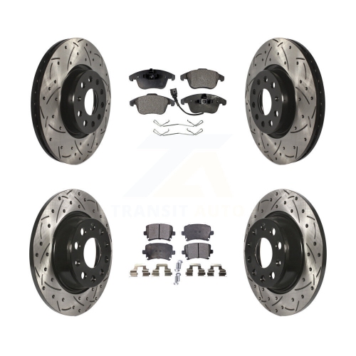 Image 1 de 10.. Rotor de frein avant à fente forée à l'arrière et ensemble de plaquettes semi-métalliques pour Volkswagen Tiguan Audi Q3 KDF-100296