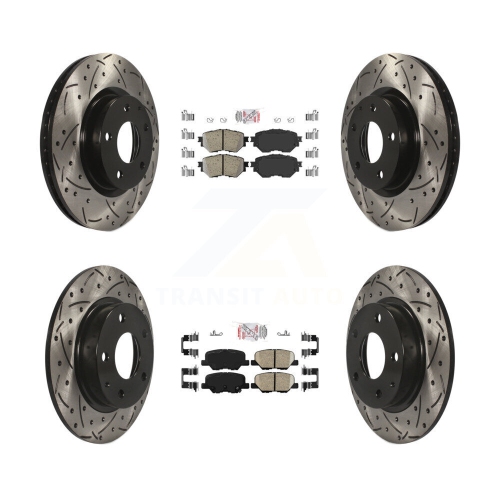 Image 1 of 10.. Front Rear Ceramic Pad Coated Drilled Slotted Disc Brake Rotor Kit For Mazda 3 Sport 2.5L KDA-101410