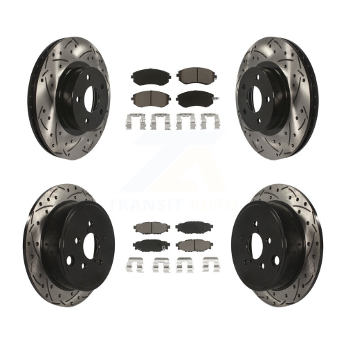 Image 1 of 10.. Front Rear Coated Drilled Slotted Disc Brake Rotor And Ceramic Pad Kit For Subaru Impreza KDC-100460